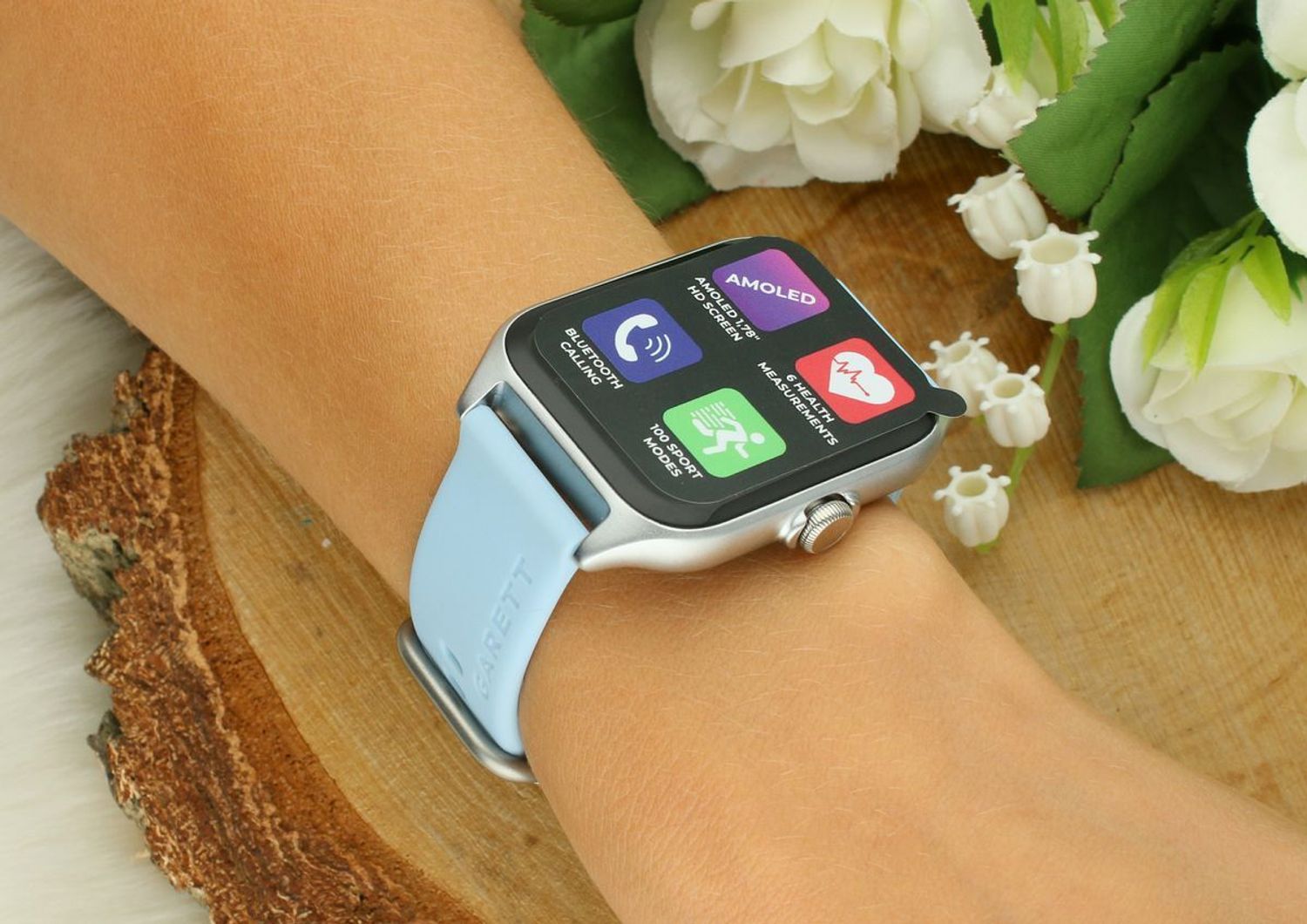 Smartwatch Garett GRC Activity 2 błękitny matowy + srebrna bransoleta. Smartwatch Garett. Smartwatch Garett na bransolecie. Smartwatch Garett w niebieskim kolorze. Smartwatch Garett na prezent (4).jpg